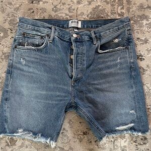 Agolde Distressed Medium Blue Denim Jean Shorts